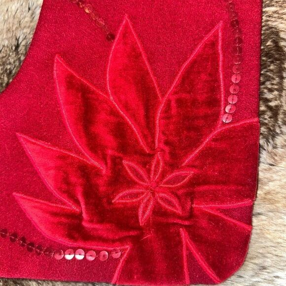 Crate & Barrel Red Poinsettia Stocking Velvet and Wool - Picture 2 of 9